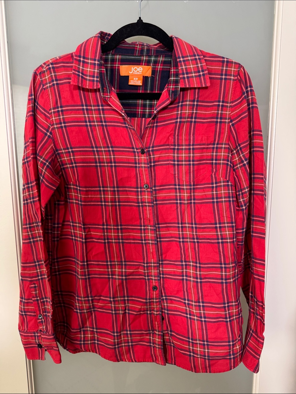 Joe Fresh Red and Navy Plaid Button-Down Shirt